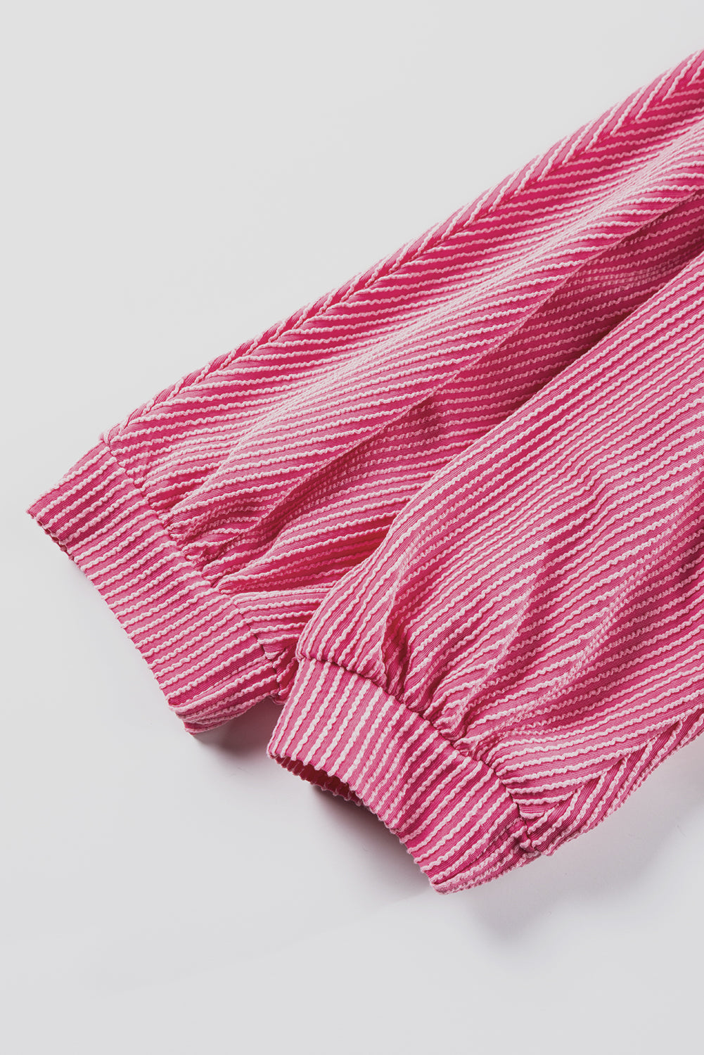 Strawberry Pink Striped Print Bracelet Sleeve V Neck Top