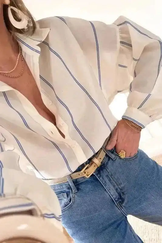 Striped Puff Sleeve Blouse – Flowy Bubble Shirt for Women