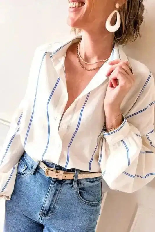 Striped Puff Sleeve Blouse – Flowy Bubble Shirt for Women