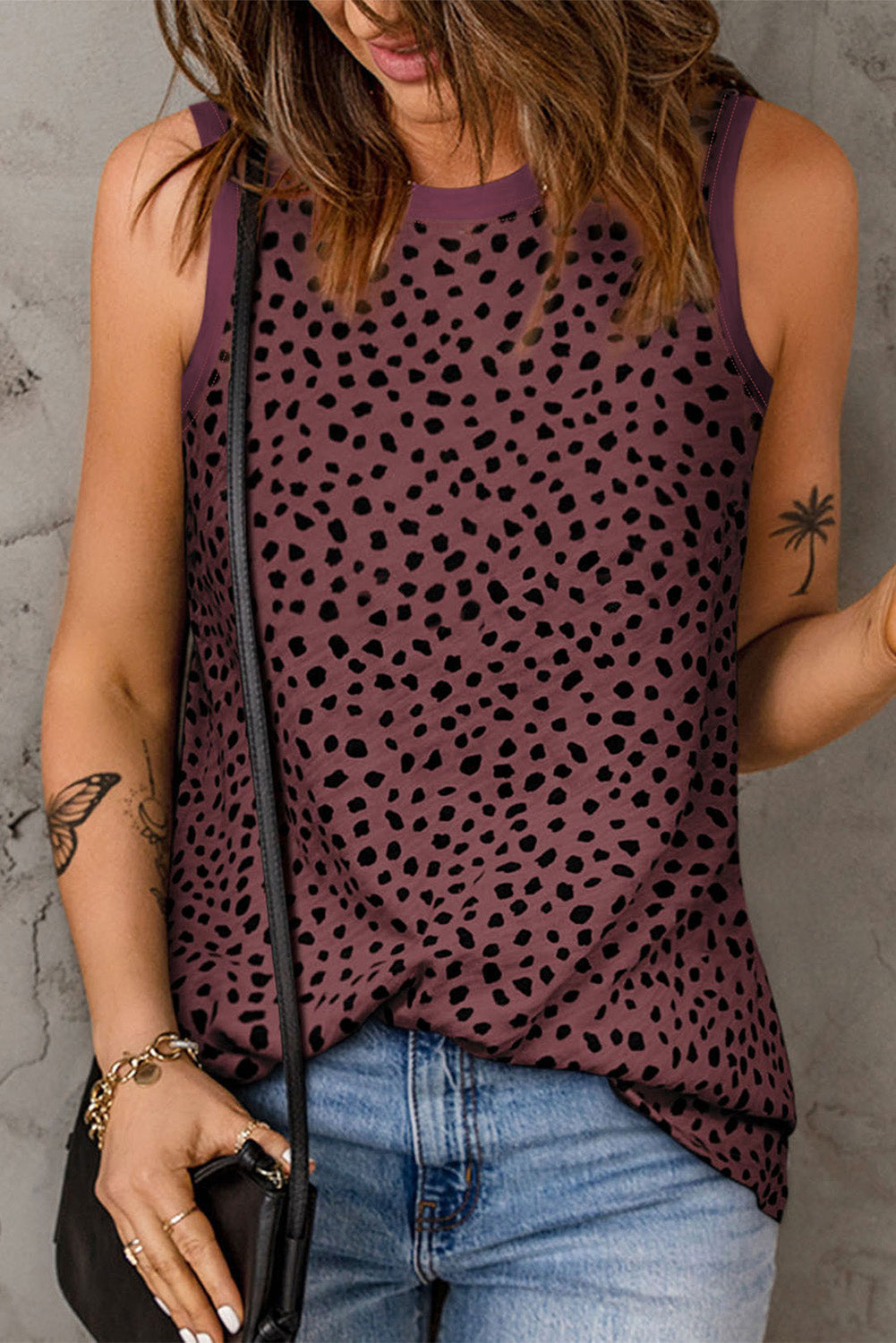 Fiery Red Leopard Print Round Neck Tank Top