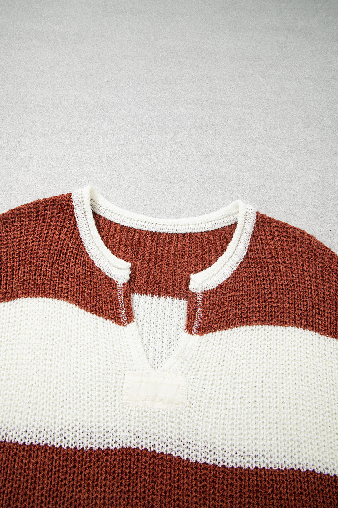 Brown Stripe Striped Colorblock Knit V Neck Short Sleeve Loose Sweater