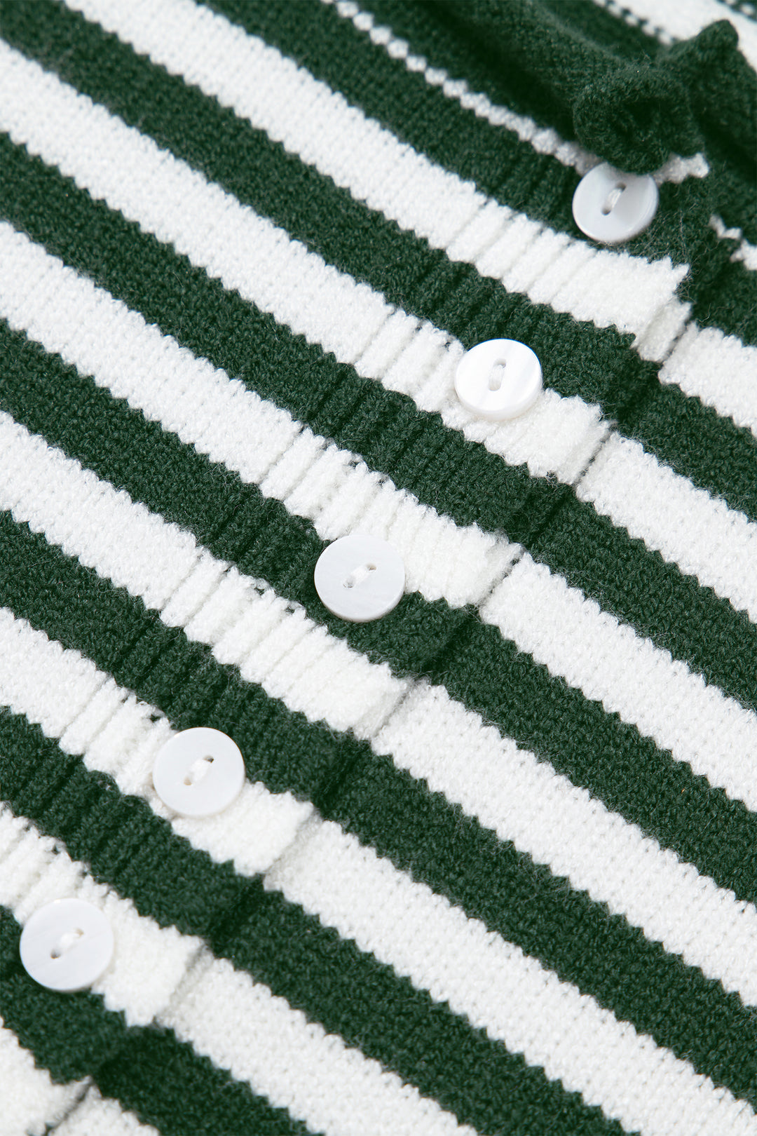 Green Stripe Striped Button Placket Drop Shoulder Long Sleeve Sweater