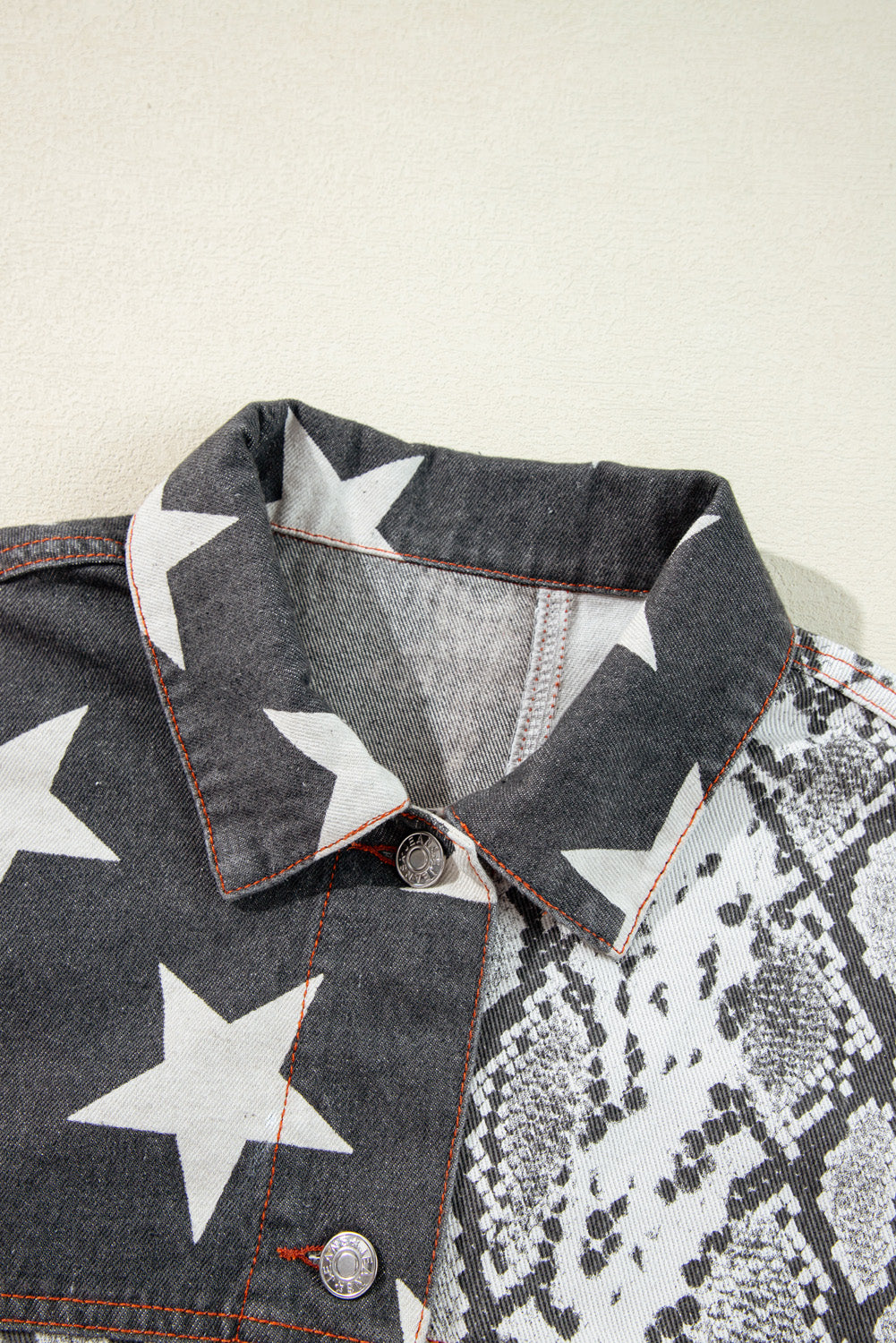 Black Star Snakeskin Printed Patchwork Denim Jacket