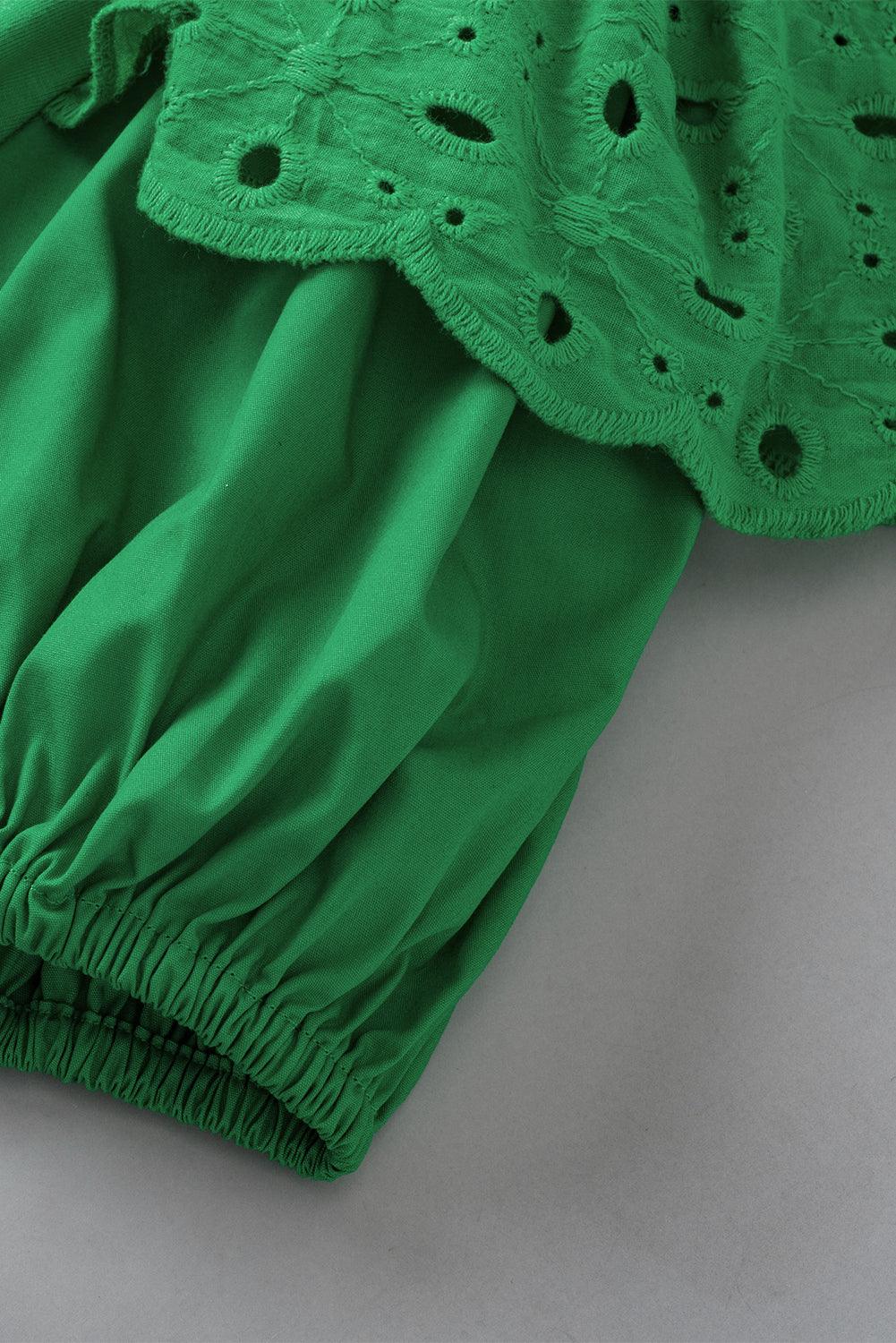 Bright Green Anglaise Embroidered Puff Short Sleeve Top