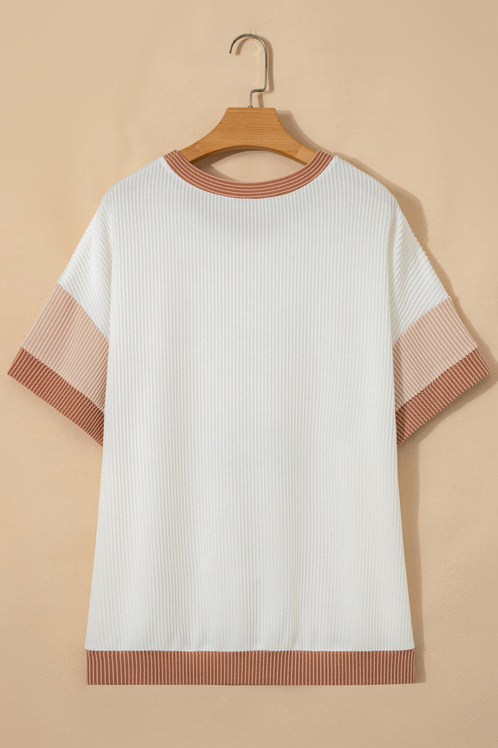 Apricot Bowknot Applique Plus Size Ribbed Top