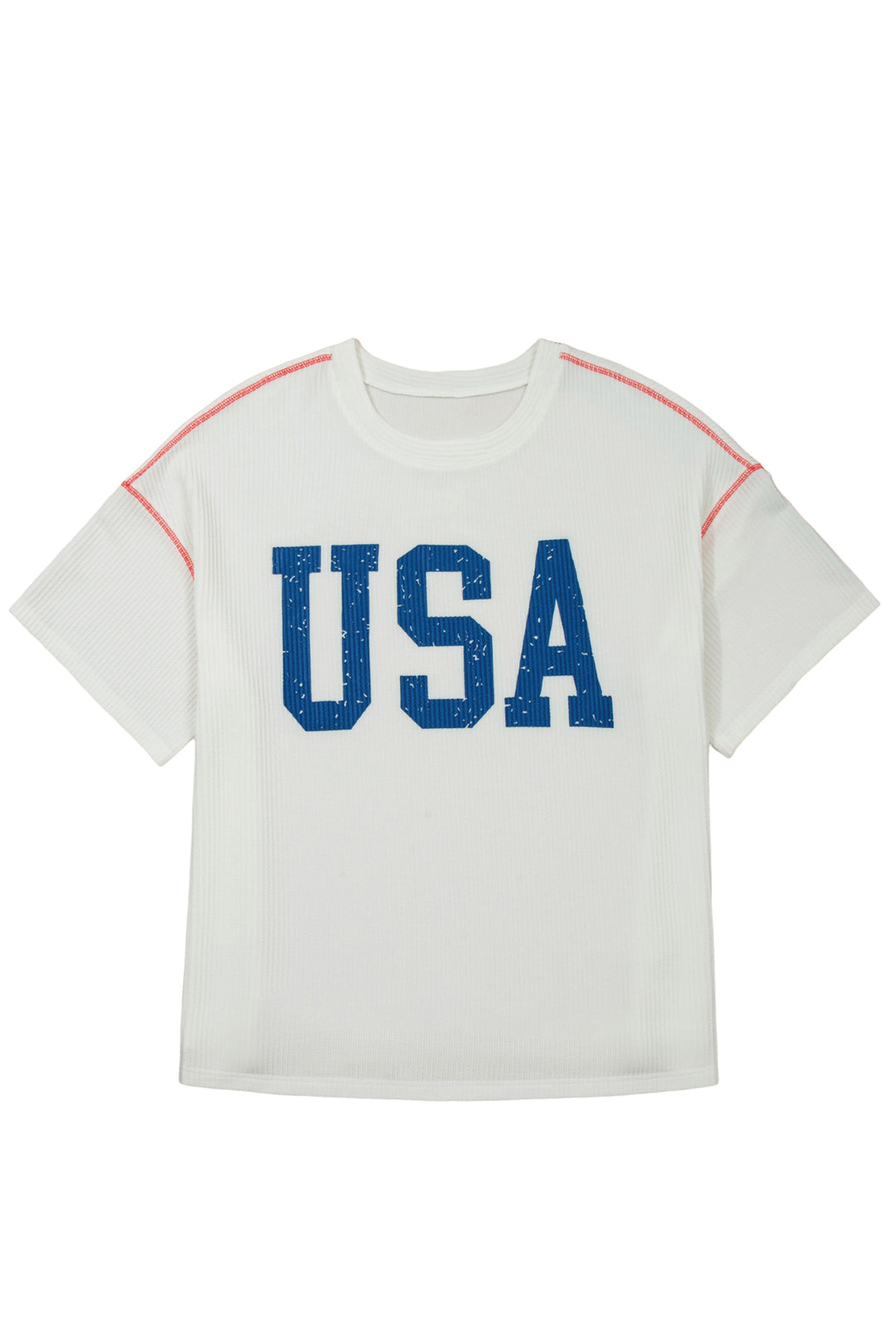 White Plus Size Twisted Rib Vintage USA Letter Printed T Shirt