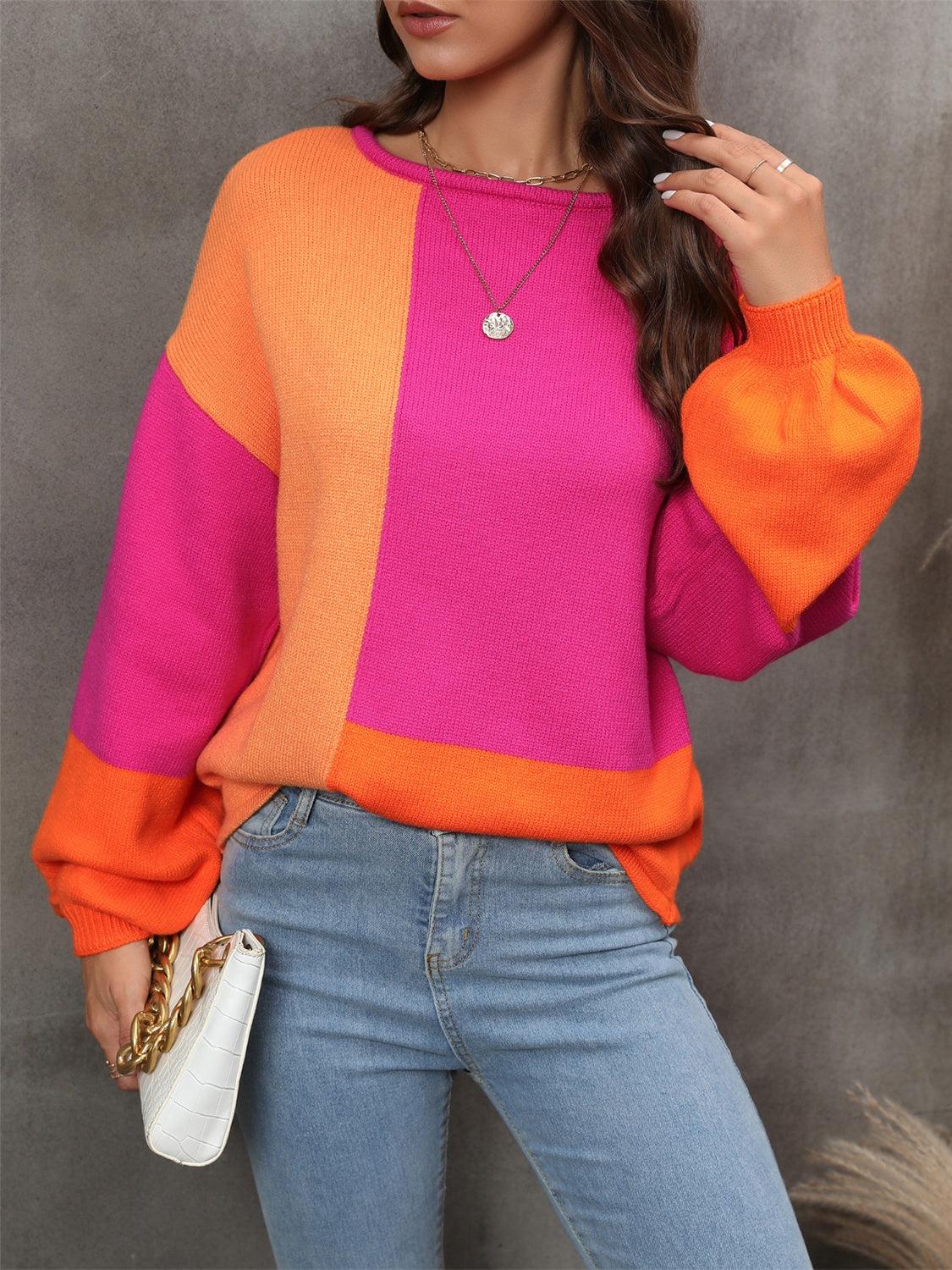 Angel Wings Color Block Round Neck Sweater