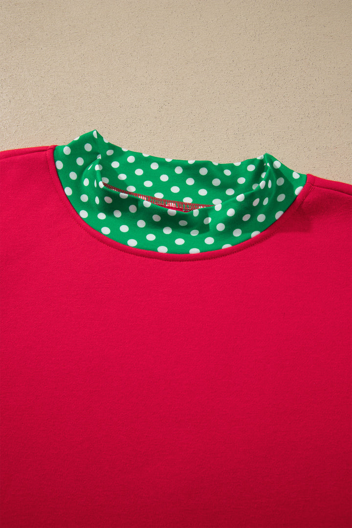 Red Colorblock Polka Dot Contrast Trim Oversized Sweatshirt