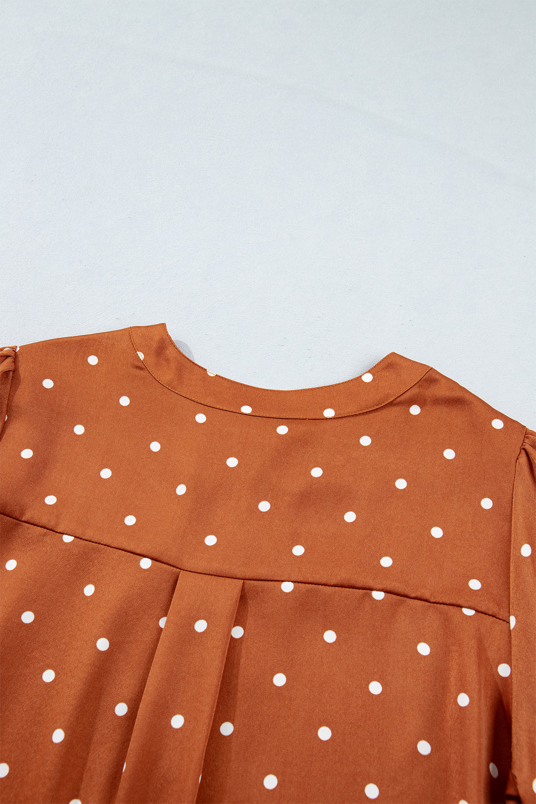 Brown Polka Dot Half Button V Neck Long Sleeve Blouse
