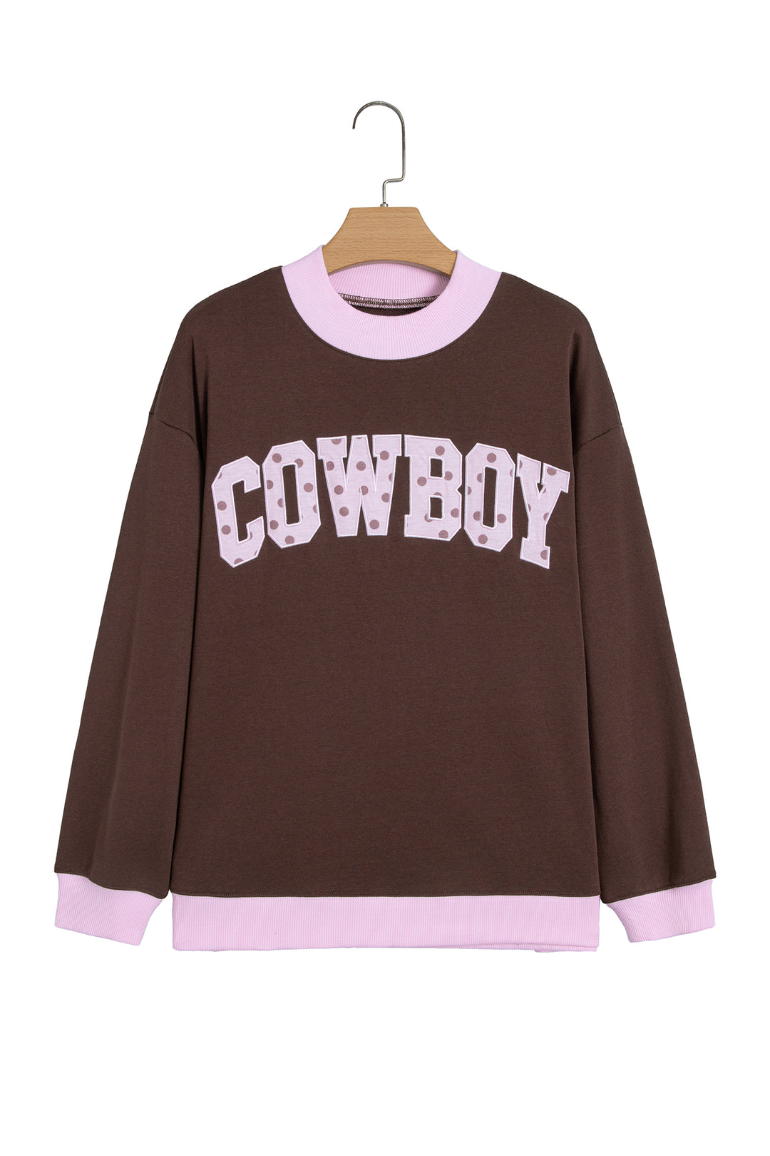 Pink Polka Dot Letter Graphic Colorblock Tunic Sweatshirt