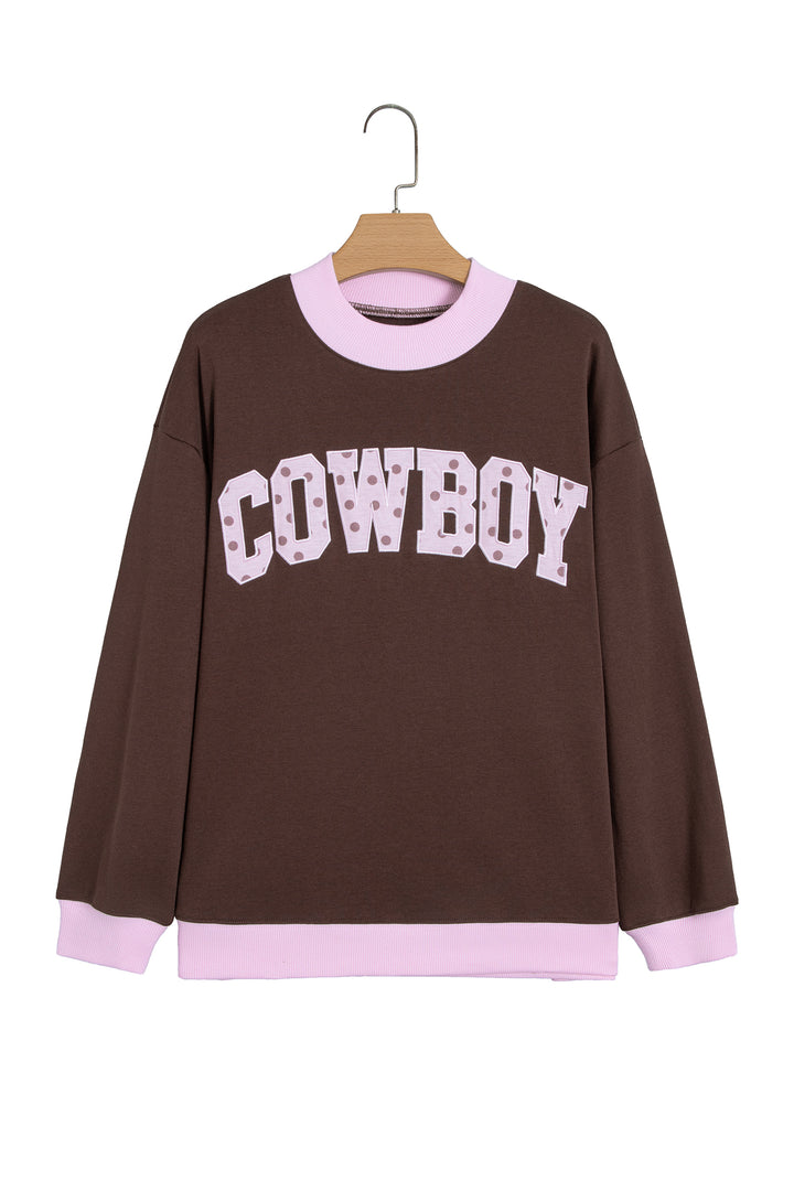 Pink Polka Dot Letter Graphic Colorblock Tunic Sweatshirt