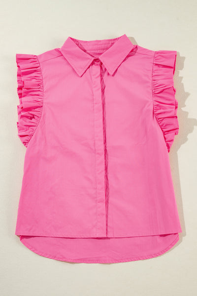 Bonbon Poplin Ruffle Trim Collared Shirt