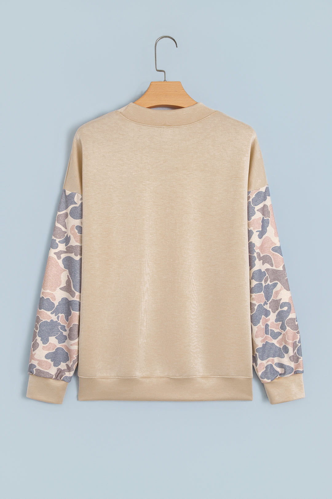 Coffee Camouflage Sleeve Crewneck Baggy Pullover Sweatshirt