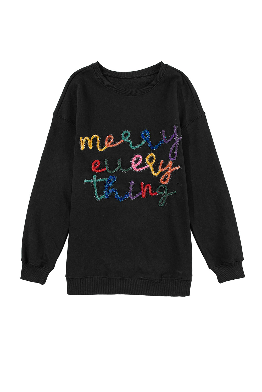 Black Merry Every Thing Tinsel Slogan Sweatshirt