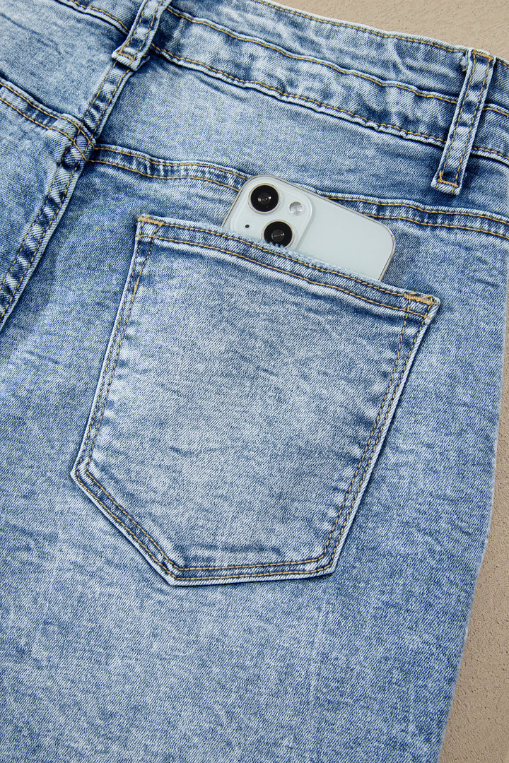 Beau Blue Acid Wash Pocket Detail Flare Jeans