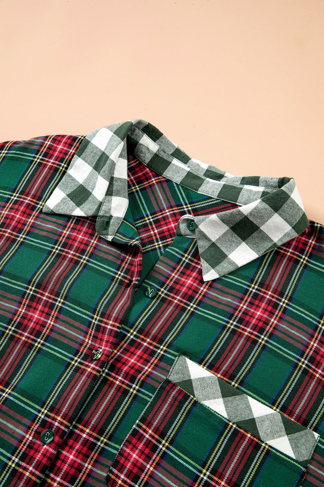 Green Plaid Long Sleeve Shift Plus Size Shirt