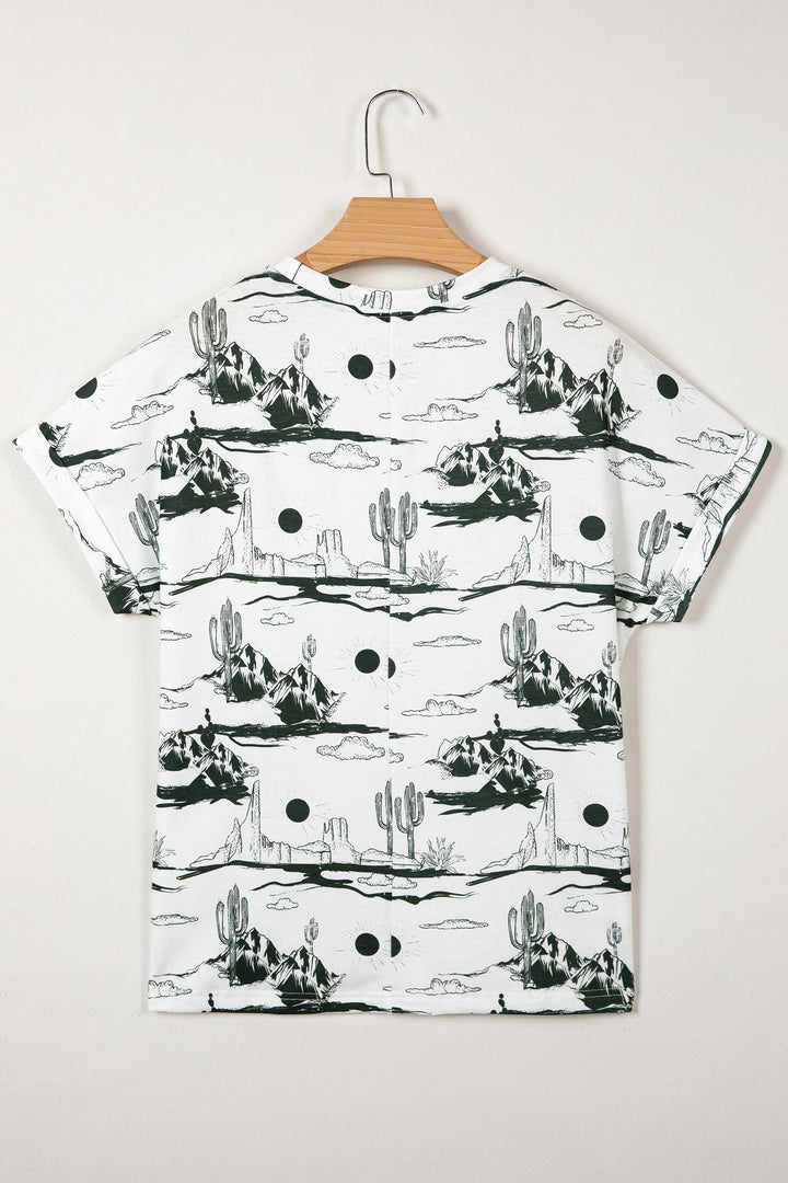 White Desert Sand Print Short Sleeve Knit Top
