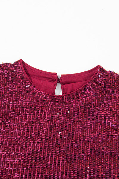 Lenora Glittering Sequin Short Bubble Sleeve Blouse