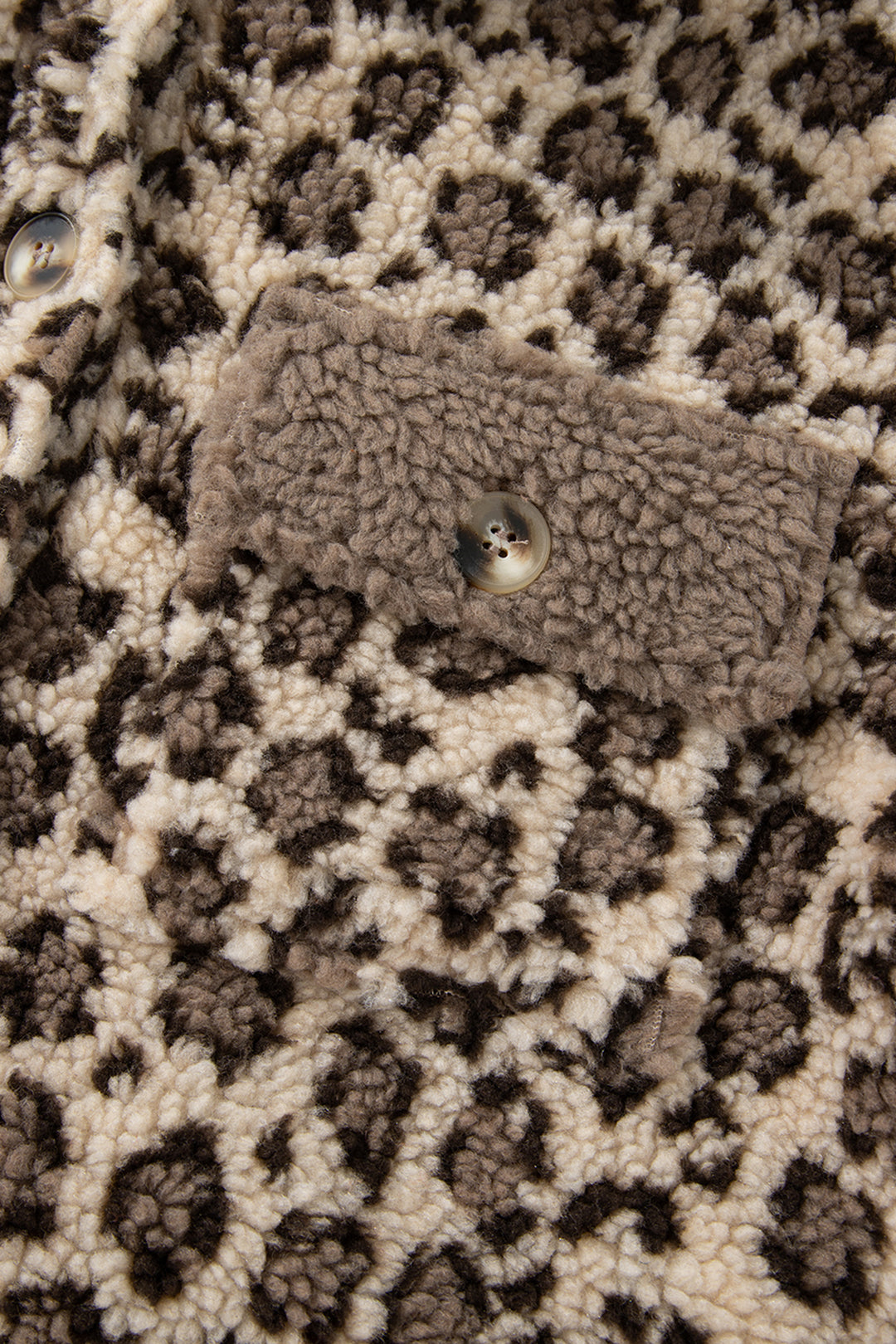 Brown Sherpa Leopard Print Flap Pocket Collared Button Up Jacket