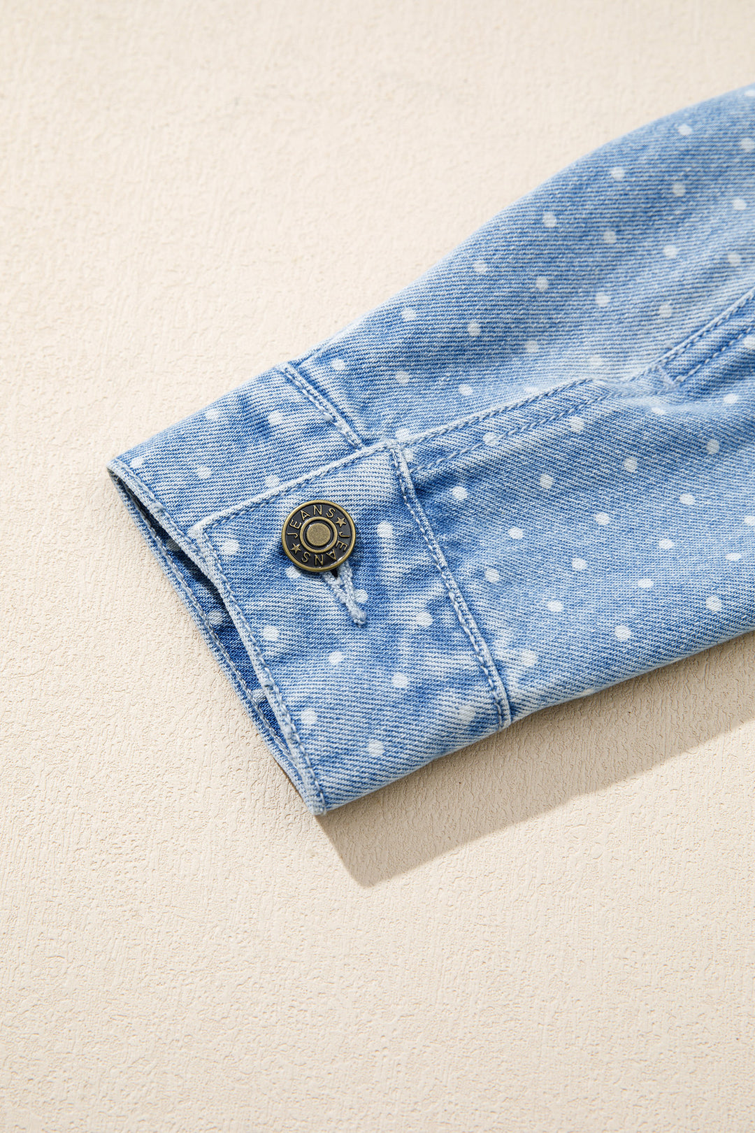 Sky Blue Polka Dot Long Sleeve Collar Pocket Casual Shift Silhouette Denim Jacket