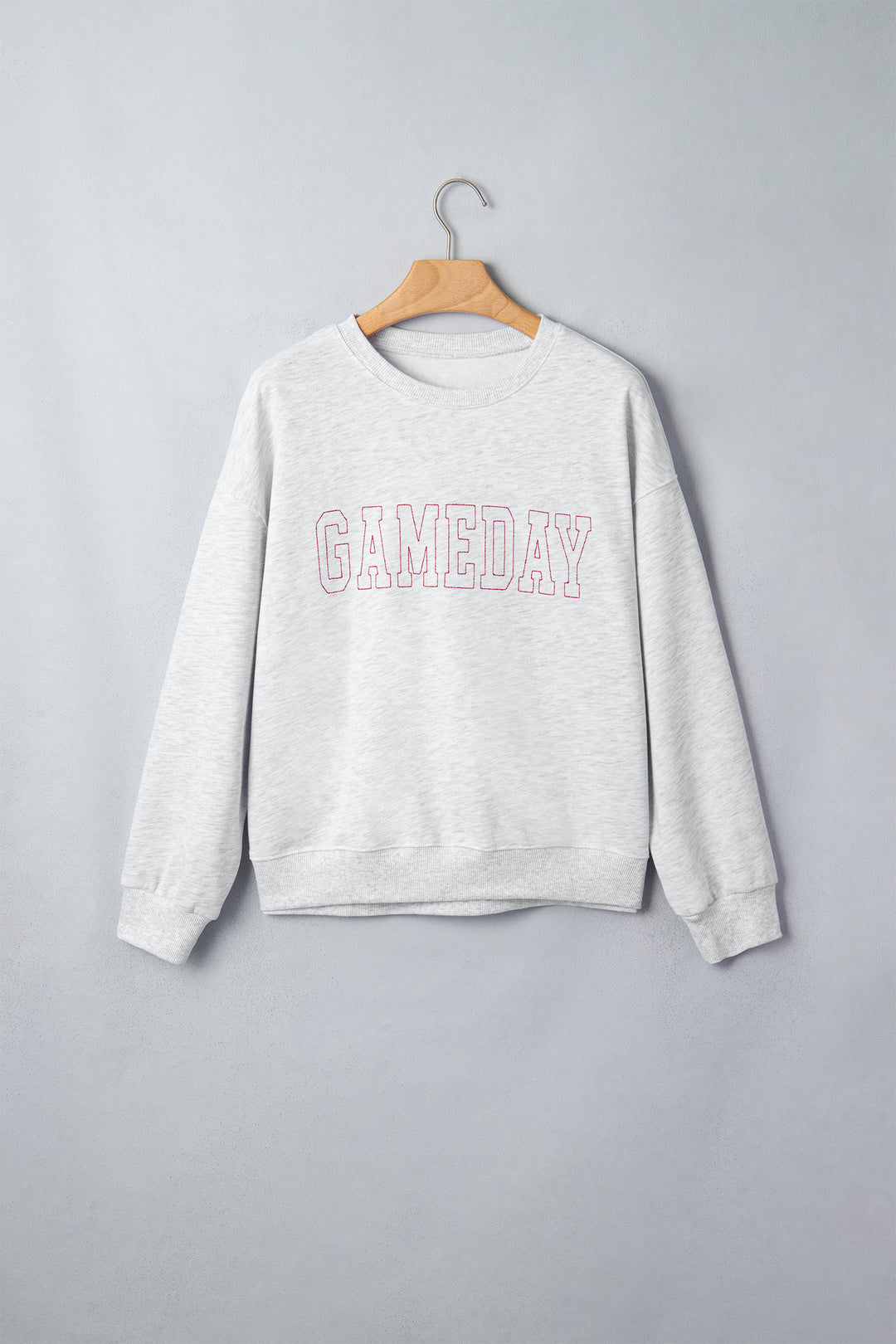 Light Grey Game Day Letter Embroidery Long Sleeve Round Neck Sweatshirt
