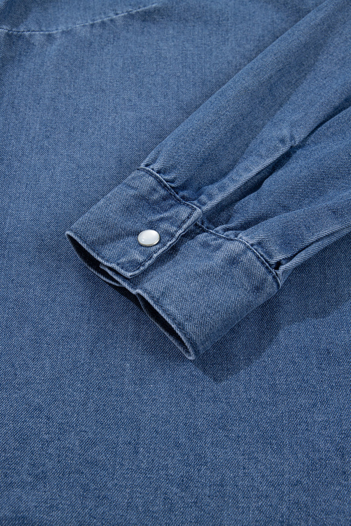 Dusk Blue Western Embroidered Collar Long Sleeve Denim Shirt