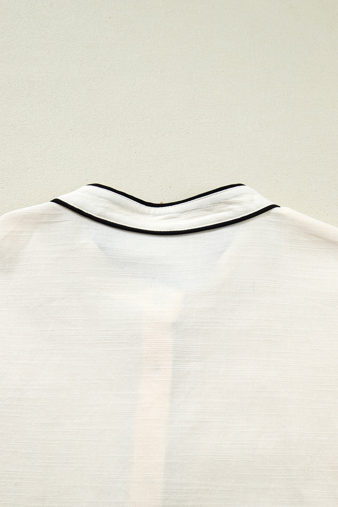 Beige Contrast Color Trim Button Down Long Puff Sleeve Shirt