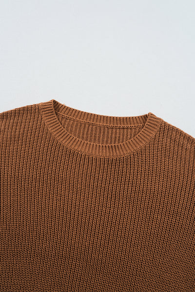 Chestnut Beaded Drop Shoulder Round Neck Sweater