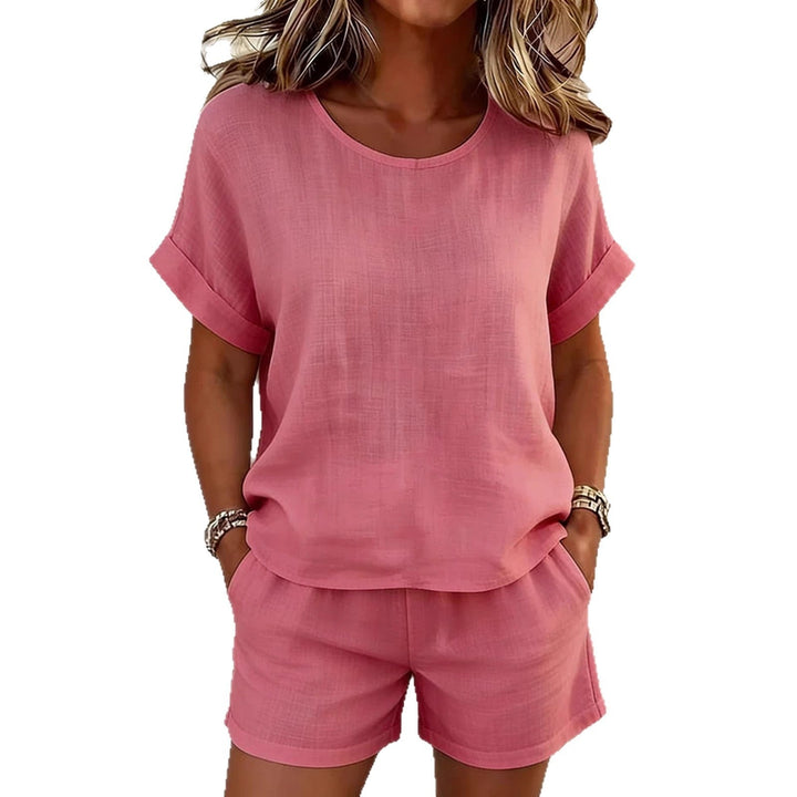 Solid-Color T-Shirt &amp; Shorts Set – Cotton Linen, 10 Colors