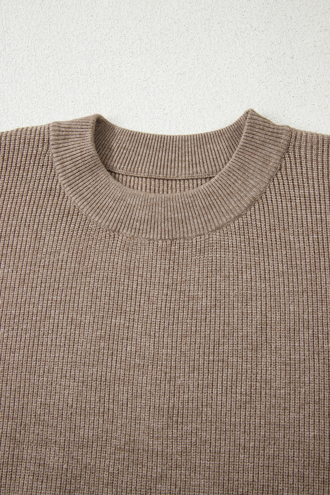 Simply Taupe Ribbed Knit Contrasted Stripe Detail Button Side Loose Sweater