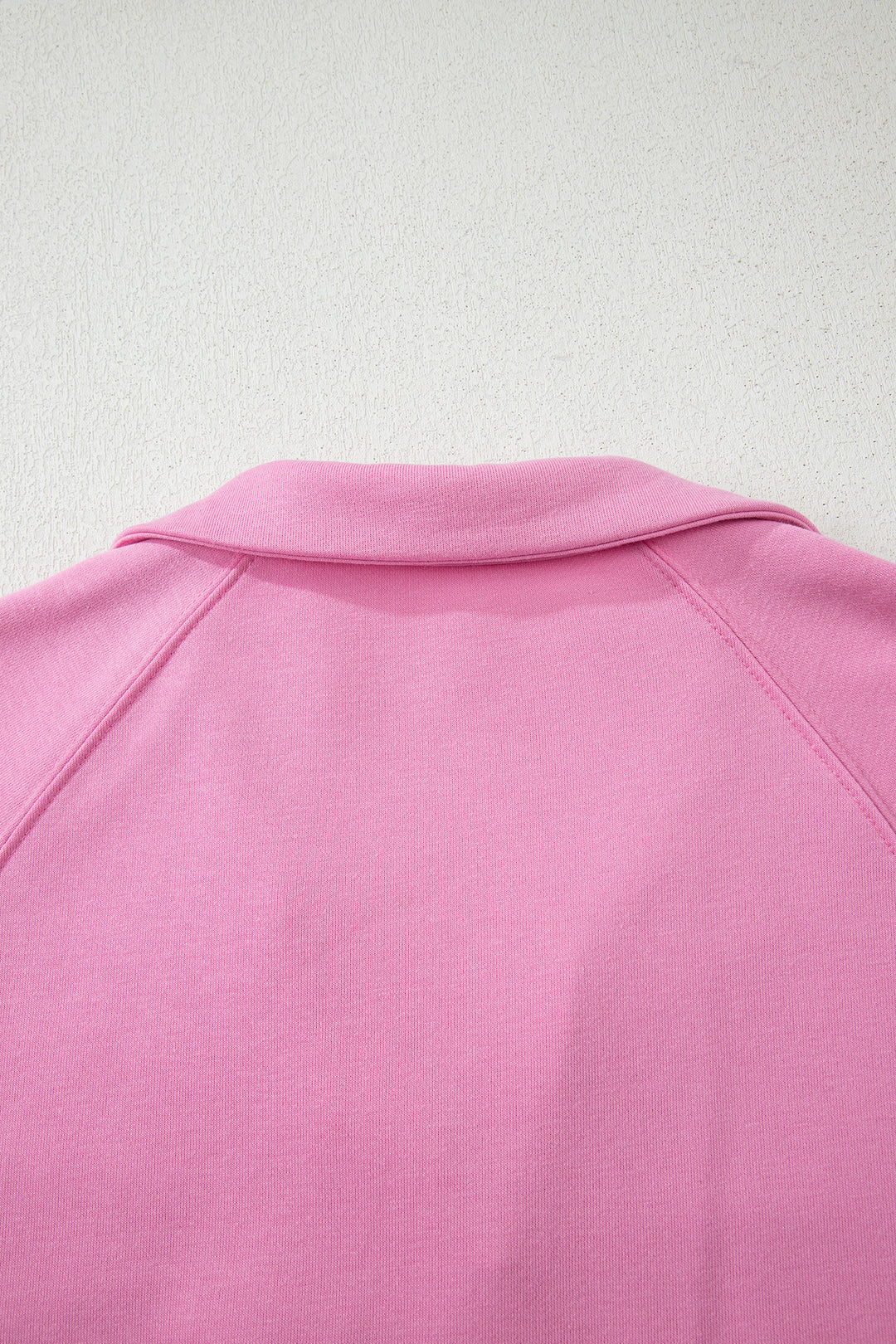 Bright Pink Polo Collar V Neck Pullover and Drawstring Sweatpants Set