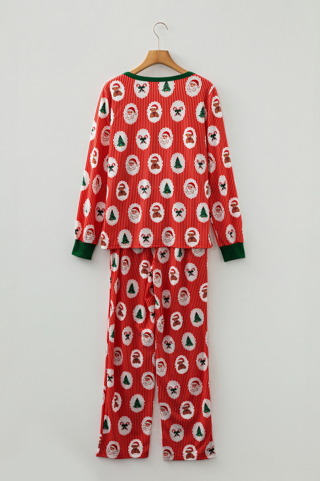 Red Stripe Christmas Fashion Print Henley V Neck Pullover and Jogger Pants 2 Piece Lounge Set