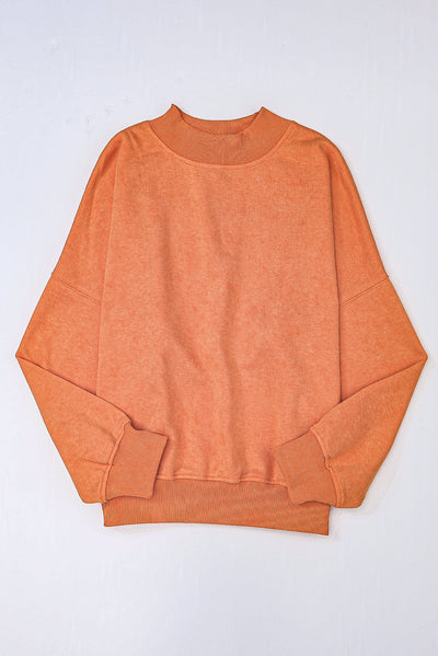 Orange Drop Shoulder Crew Neck Pullover Sweatshirt