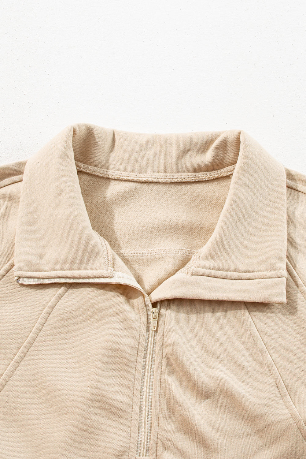 Parchment Fleece Lined Zip Up Stand Collar Thumbhole Sleeve Sweatshirt