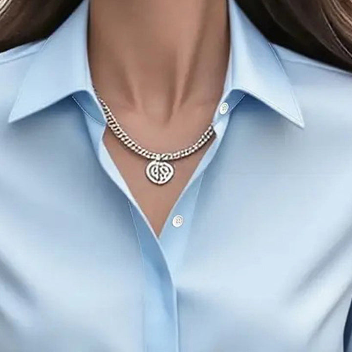 Loose Fit Satin Blouse — V-Neck Long Sleeve Tunic Top for Office &amp; Casual Wear