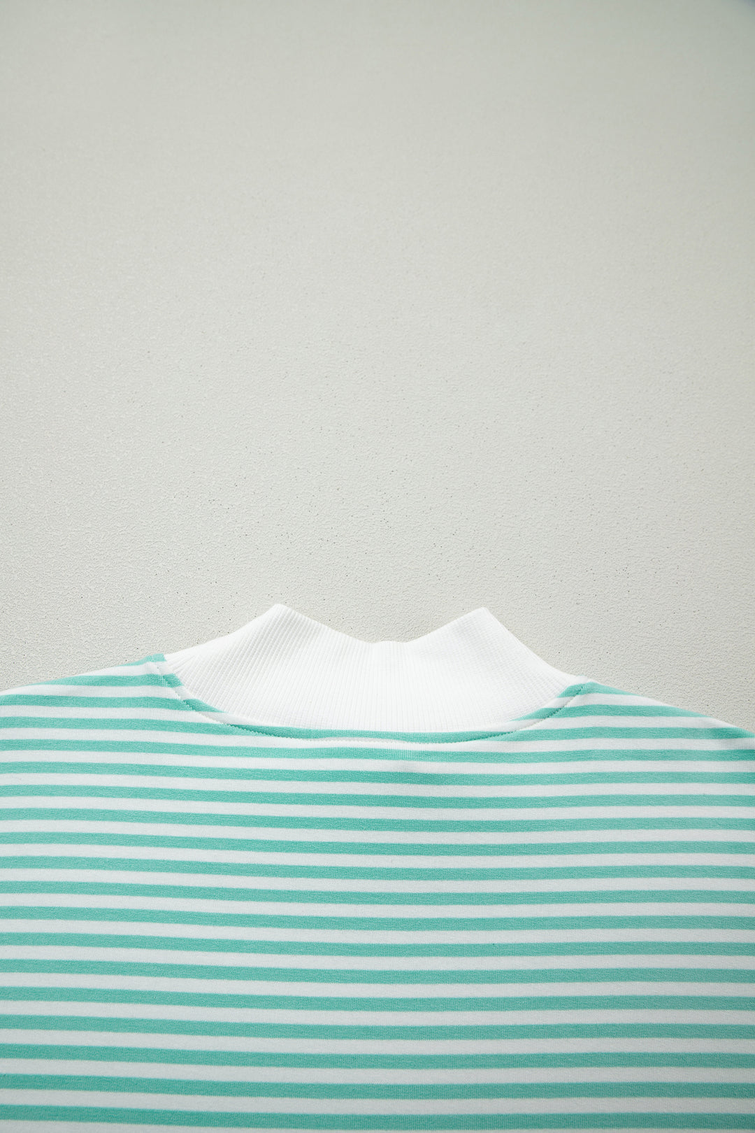 Sky Blue Stripe Oversize Mock Neck Sweatshirt and Shorts Set