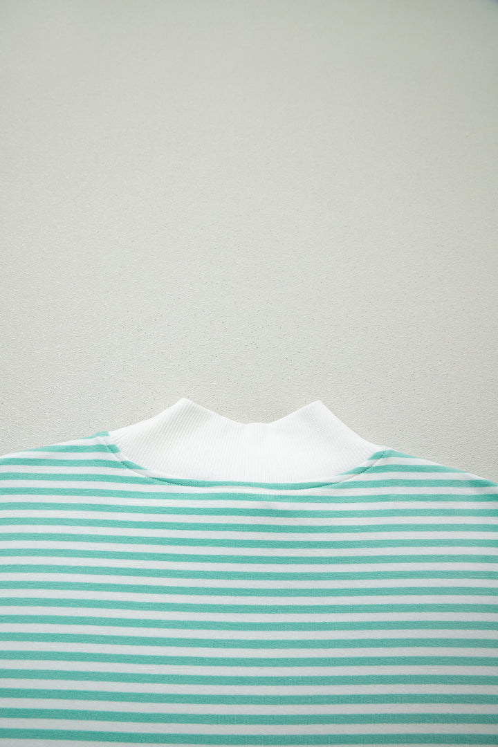 Sky Blue Stripe Oversize Mock Neck Sweatshirt and Shorts Set