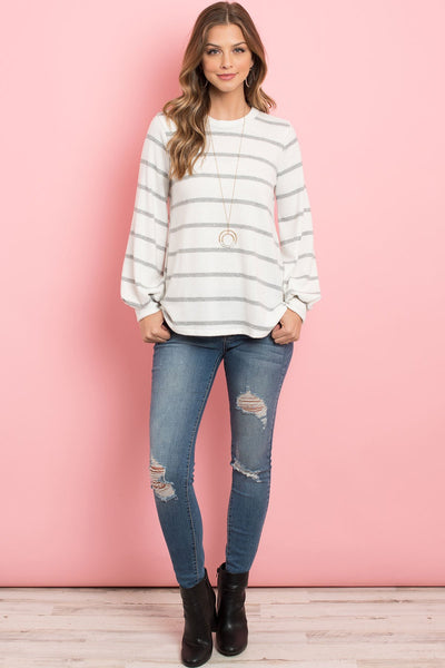 Striped Long Sleeved Round Neck Swing Top