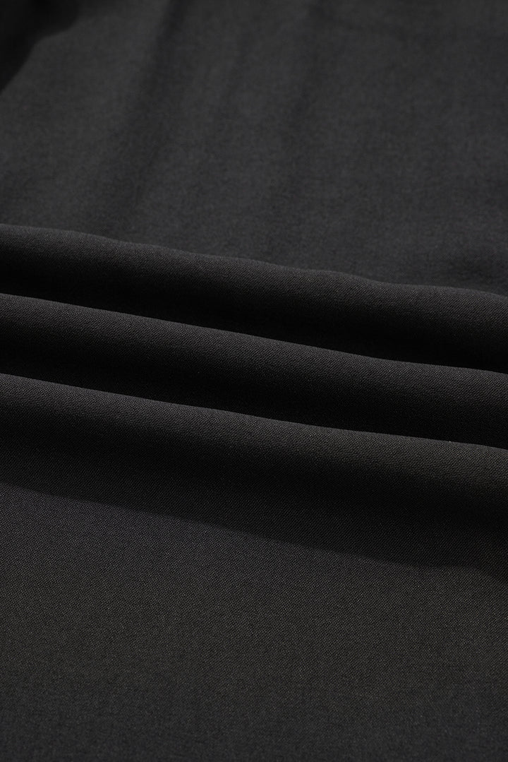 Black Plus Size Notched Neck Leopard Trim Flounce Long Sleeve Shift Dress