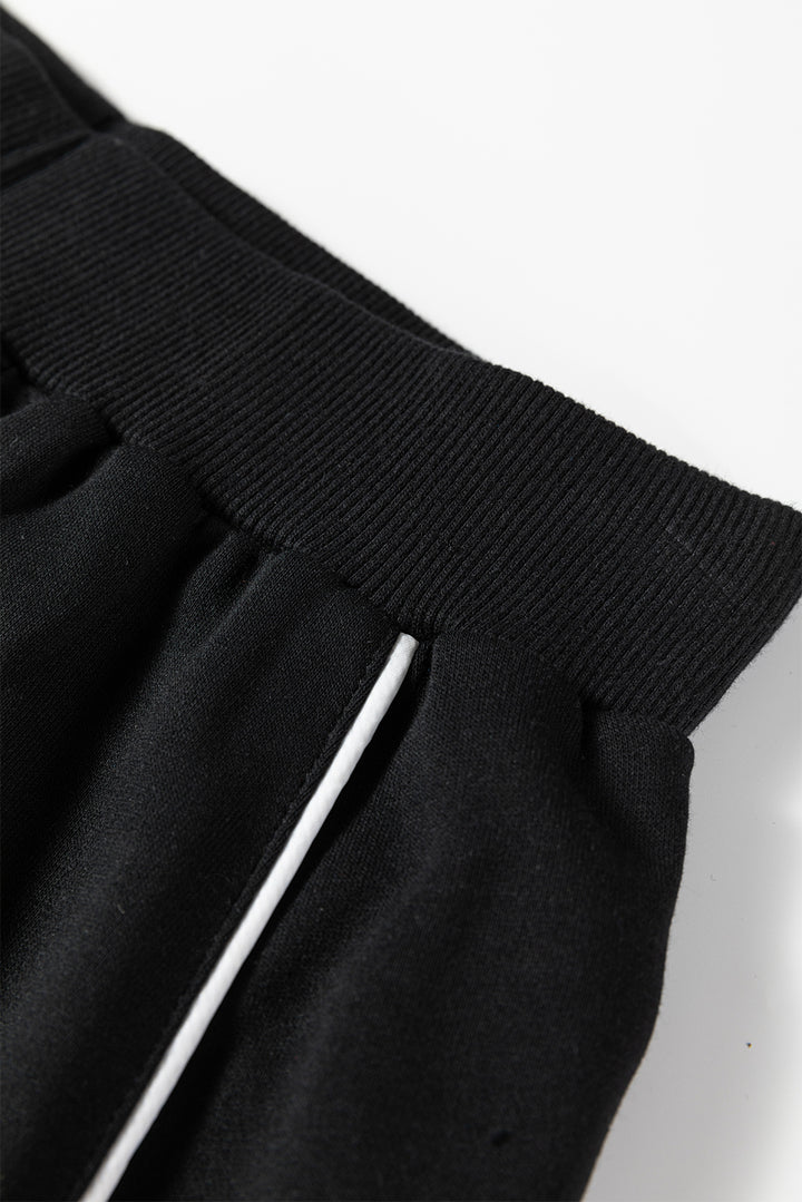 Black Contrast Piping Crewneck Pullover Mini Skirt Set