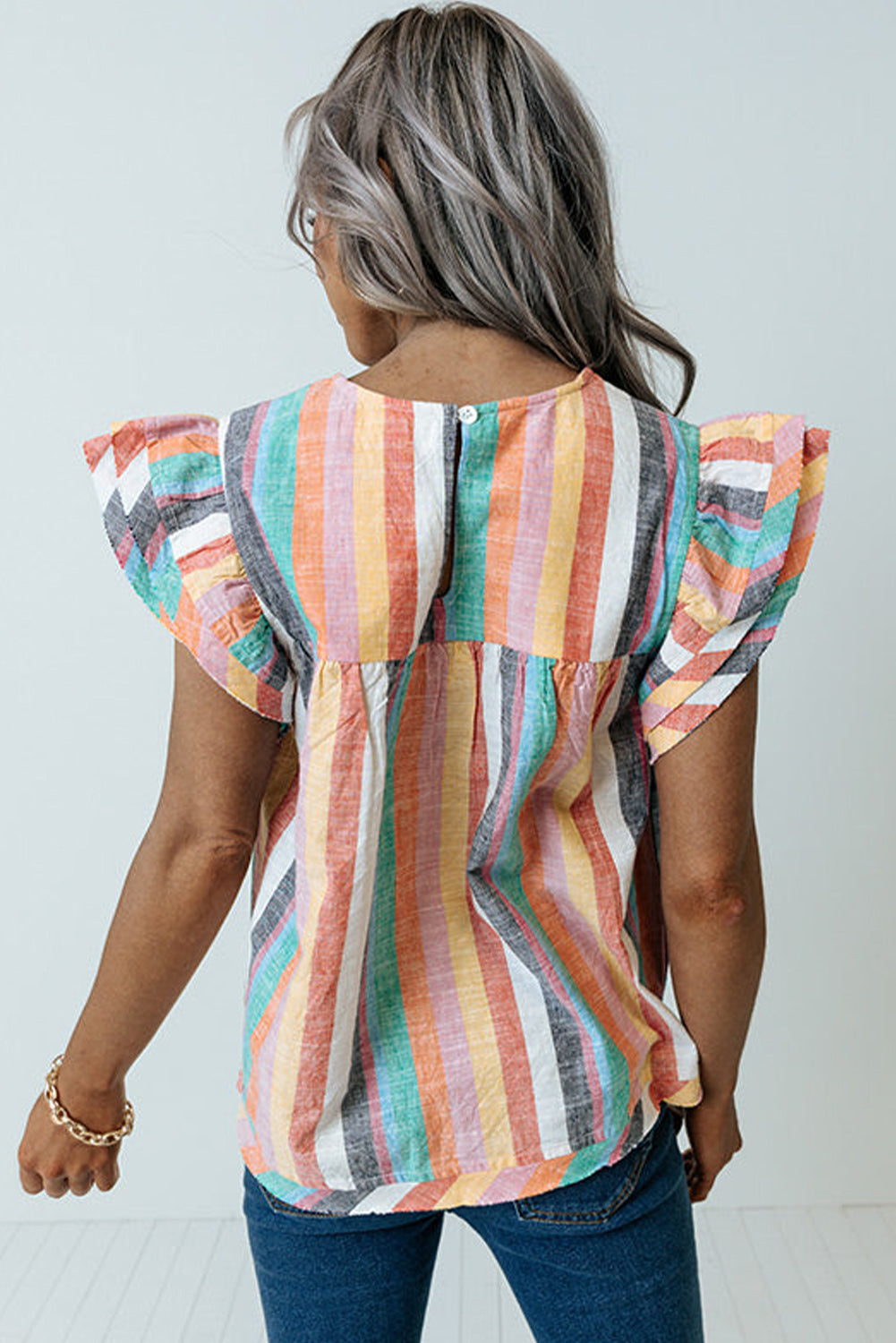 Multicolor Striped Tiered Ruffle Cap Sleeve Top