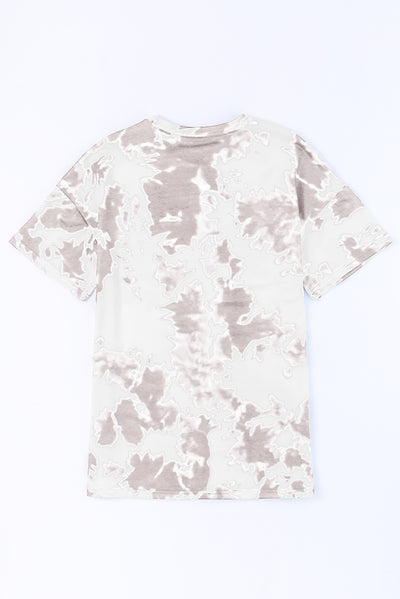 White Tie-dye Round Neck Short Sleeve Top