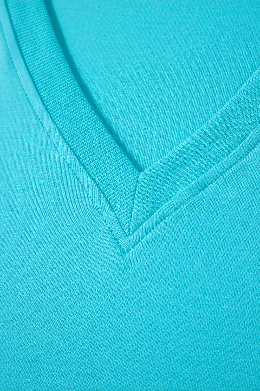 Mint Green Solid Color V Neck Short Puff Sleeve Blouse