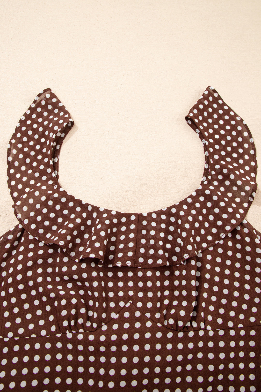 Coffee Polka Dot Print Backless Ruffled Tiered Maxi Dress