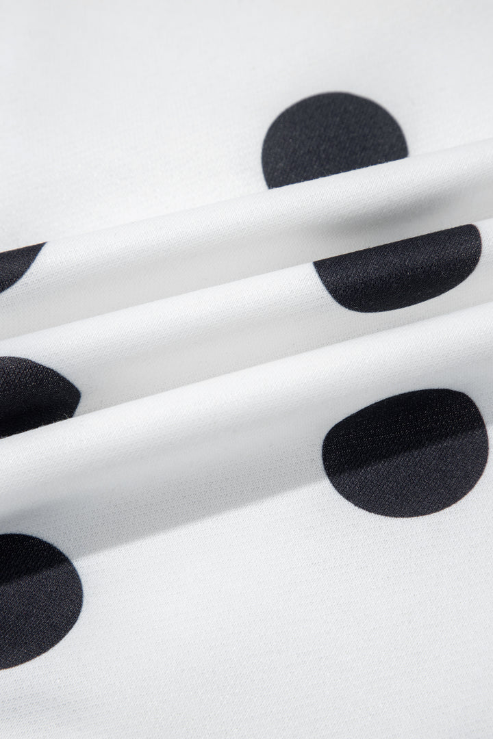 White Polka Dot Contrast Patchwork Round Neck Baggy Sweatshirt