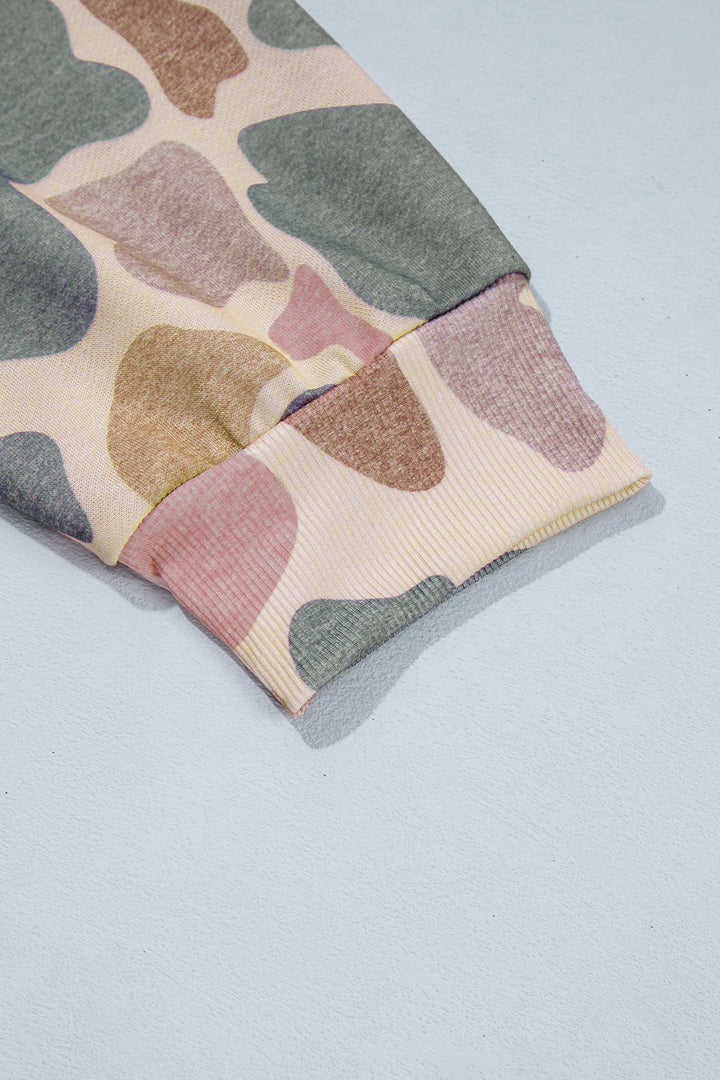 Multicolour Camo Print Ribbed Mock Neck Plus Size Sweatshirt