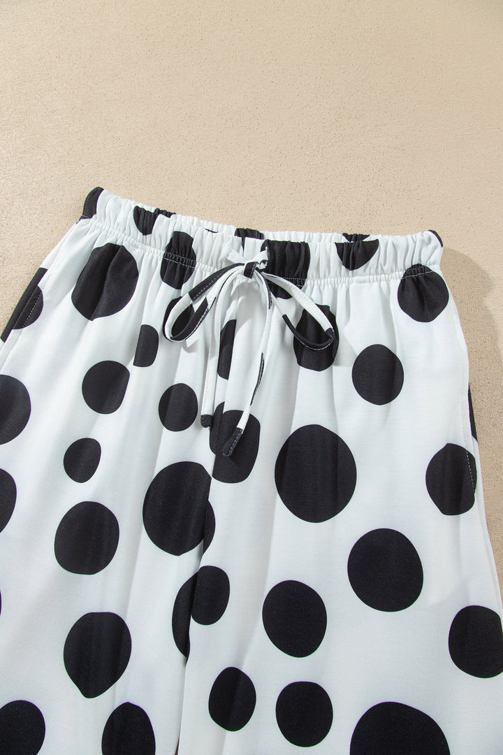 Khaki Polka Dot Long Sleeve Top Drawstring Relaxed Pants Set
