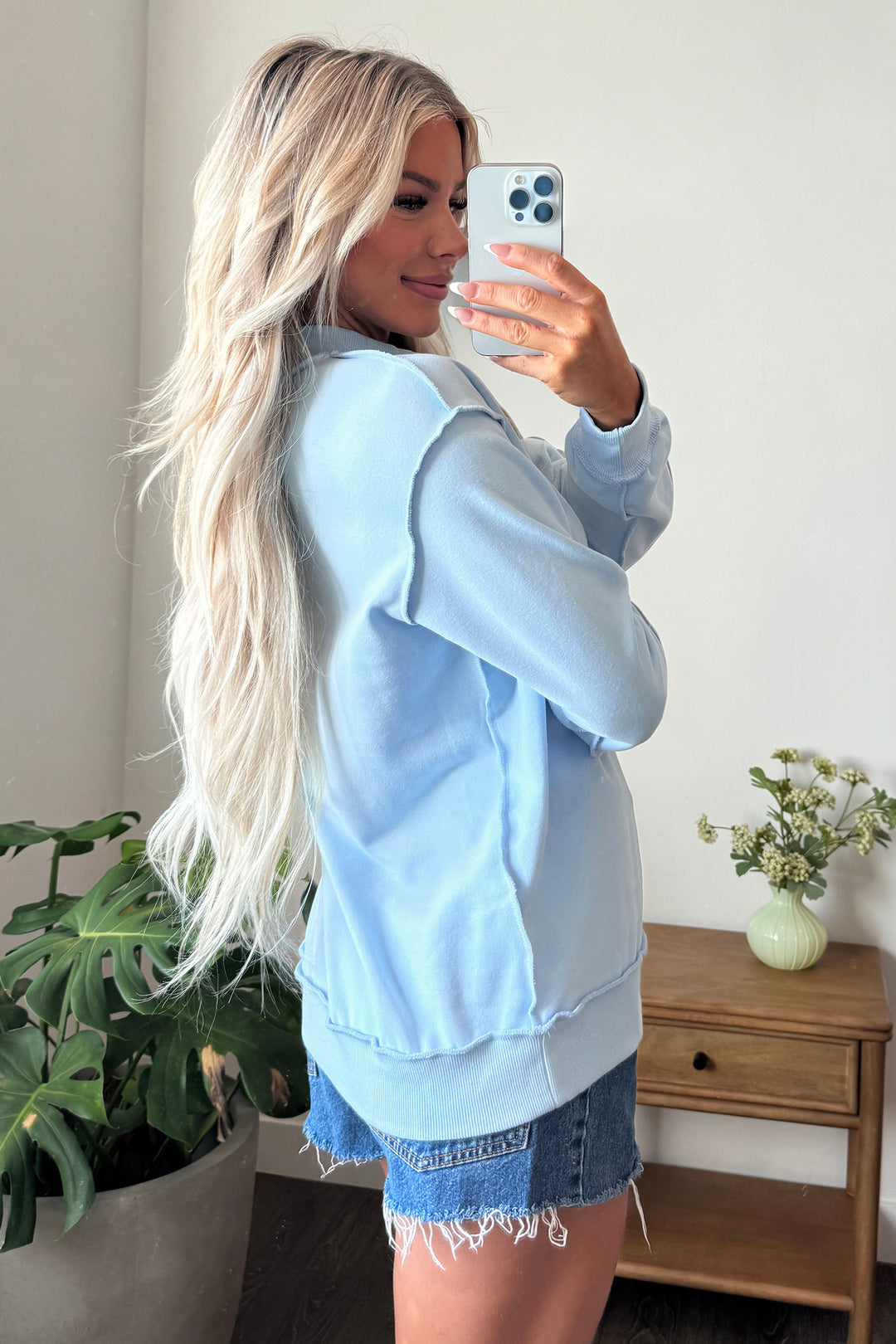 Mist Blue Jesus Saves Slogan Print Stand Neck Baggy Sweatshirt