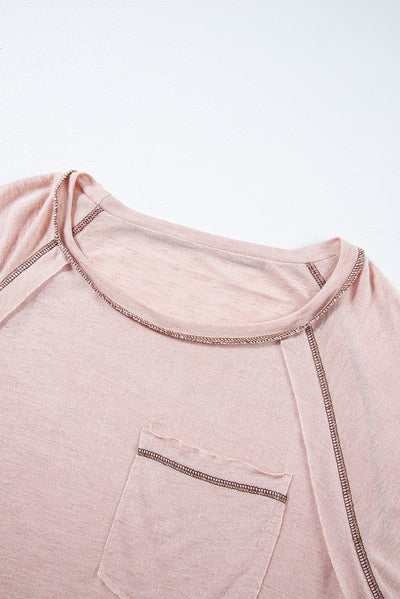 Dusty Pink Exposed Seam Detail Loose T-shirt