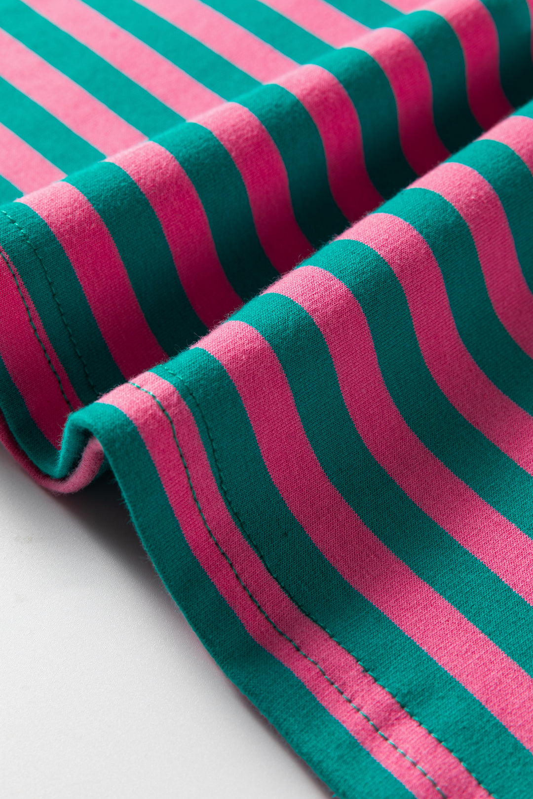 Sachet Pink Striped Print Drop Shoulder Lace Trim Bracelet Sleeve Loose Top